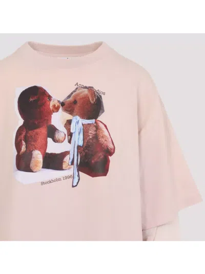 Acne Studios Distressed Crew Neck T-shirt With Mesh Sleeves In Pink