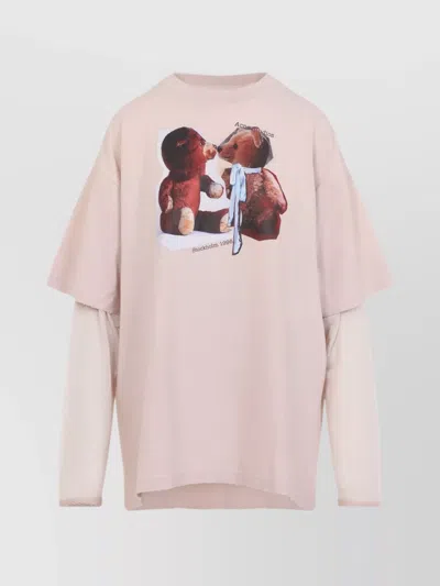 Acne Studios Distressed Crew Neck T-shirt With Mesh Sleeves In Pink