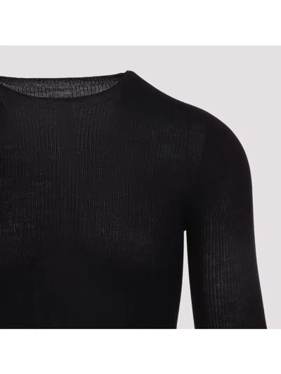 Rick Owens Black Wool Ribbed Round Neck Pullover In Black