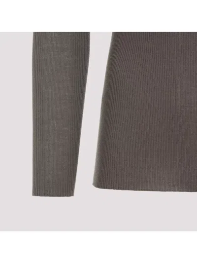 Rick Owens Ribbed Fitted Long-sleeved Top With Classic Crew Neckline In Gray