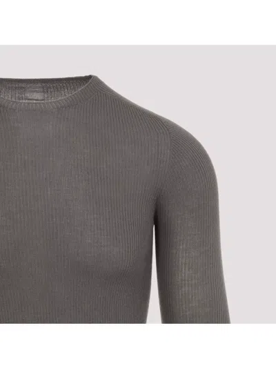 Rick Owens Ribbed Fitted Long-sleeved Top With Classic Crew Neckline In Gray