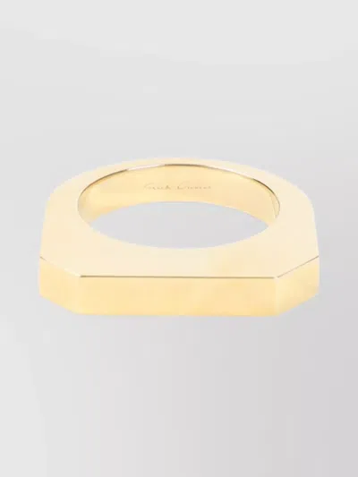 Rick Owens Hollywood Signet Geometric Metallic Polished Ring In Gold