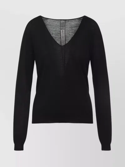 Rick Owens Deep V-neck Virgin Wool Sweater With Long Sleeves In Black