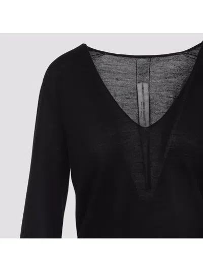 Rick Owens Deep V-neck Virgin Wool Sweater With Long Sleeves In Black