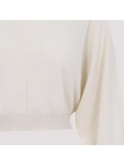Rick Owens White Wool Cropped Hooded Pullover