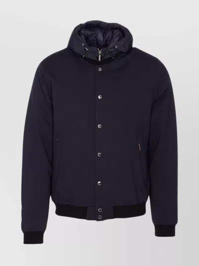 Moorer Padded Jacket With Removable Hood And Zip Pockets In Blue
