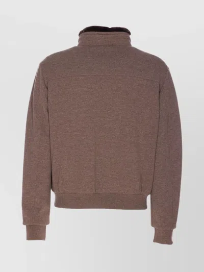 Moorer Casual Jacket With Fur Collar And Ribbed Finish In Brown