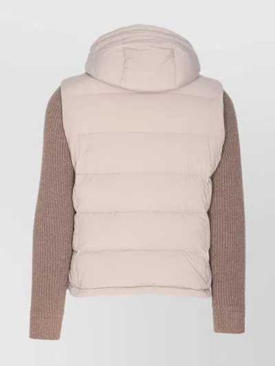 Moorer Quilted Jacket Hood Knitted Sleeves In Brown