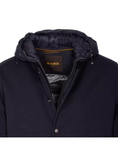 Moorer Padded Jacket With Removable Hood And Zip Pockets In Blue