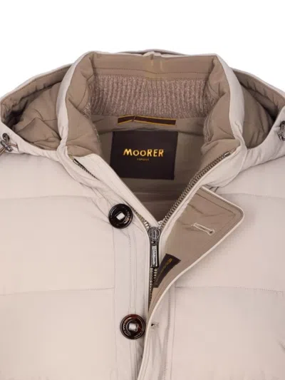 Moorer Quilted Jacket Hood Knitted Sleeves In Brown