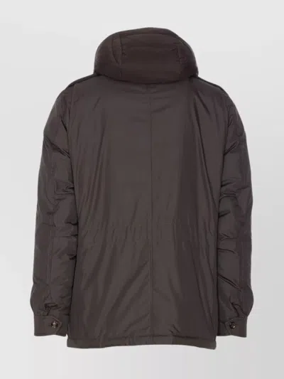Moorer Long Sleeve Hooded Padded Jacket With Pockets In Brown