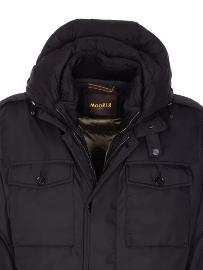 Moorer Quilted Hooded Jacket Removable Hood In Black