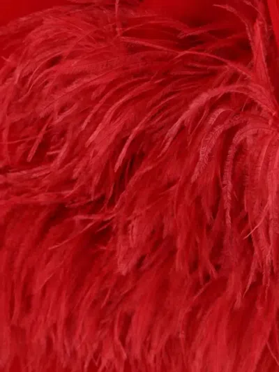 Valentino Maxi Silk Dress With Removable Scarf And Feather Details In Red