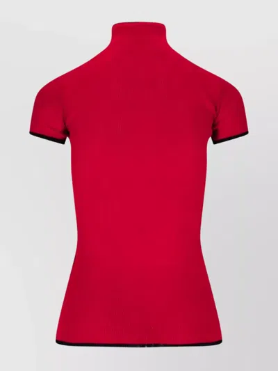 Valentino Sleeves Detail Mandarin Collar Ribbed Texture In Red