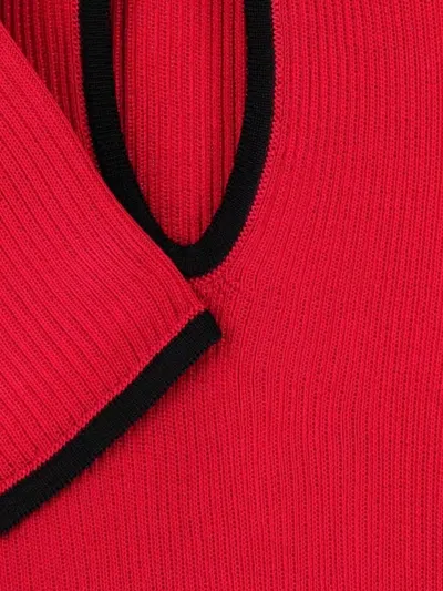 Valentino Sleeves Detail Mandarin Collar Ribbed Texture In Red