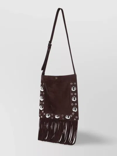 Valentino Fringed Suede Shoulder Bag With Adjustable Strap