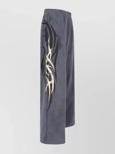 Balenciaga Straight Leg Trousers Graphic Print In Blue