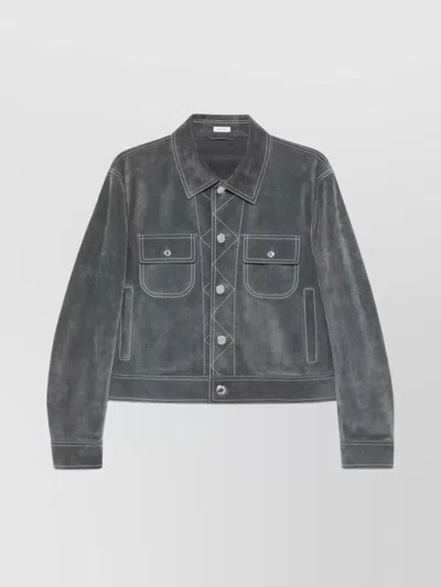 Thom Browne Backstrap Utility Jacket Contrast Stitching In Gray