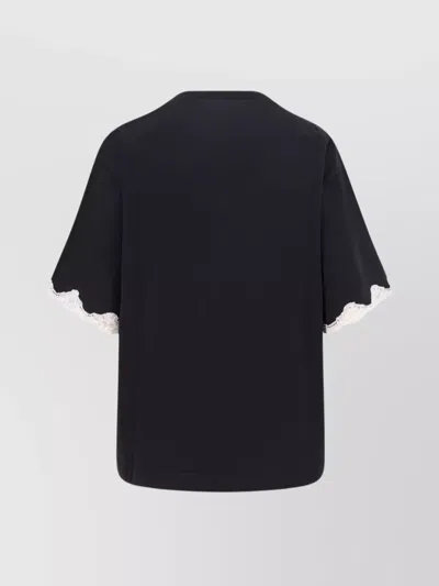 Dolce & Gabbana Logo-embroidered Lace-trimmed T-shirt In Black