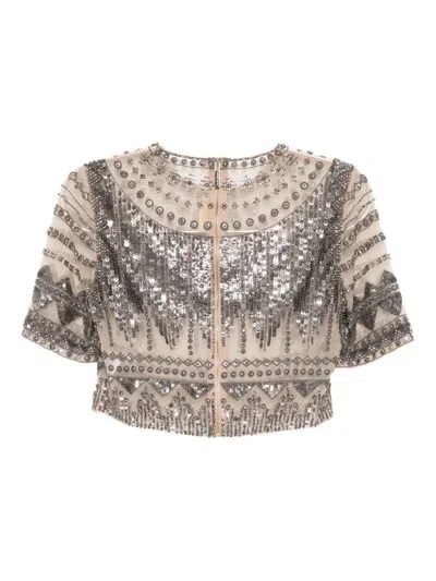 Elie Saab Tulle-art Crop Top In Multi