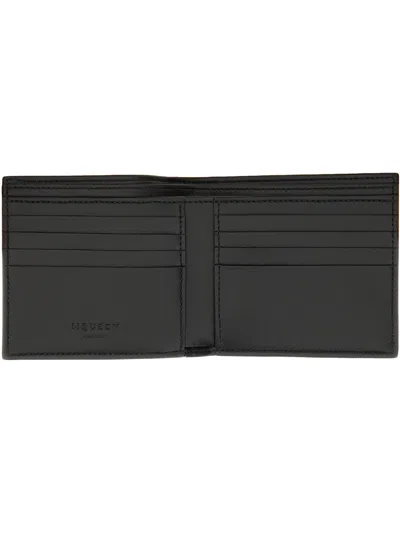 Alexander Mcqueen Bifold Wallet In Smooth Calf Leather With Logo Print