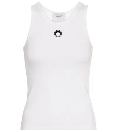 Pre-owned Marine Serre Women's  Organic Cotton Ribbed Embroidered Tank In White