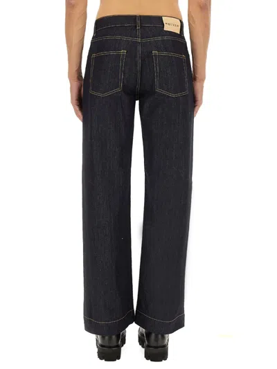Alexander Mcqueen Wide Leg Denim Contrast Stitching In Black