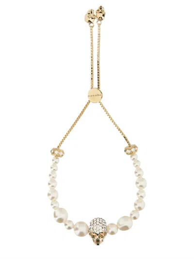 Alexander Mcqueen Skull And Pearl Friendship Bracelet