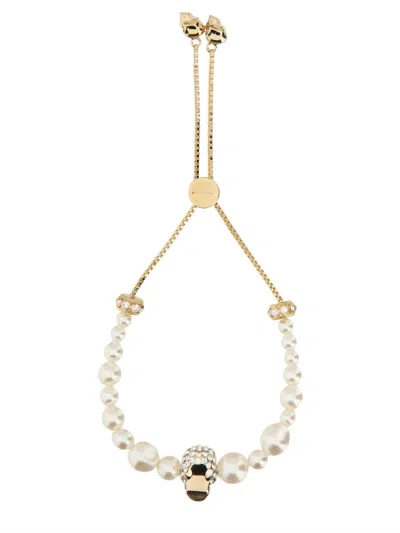 Alexander Mcqueen Skull And Pearl Friendship Bracelet