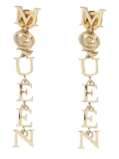 Alexander Mcqueen Pale Gold-finished Logo Pendant Earrings Accessories