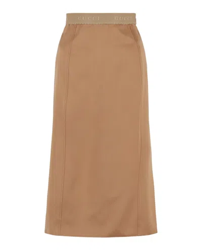 Pre-owned Gucci Women's  Silk Midi Skirt In Brown