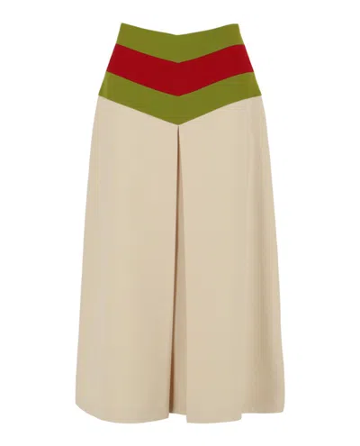 Pre-owned Gucci Women's  Chevron Vintage Web Stripe Skirt In White