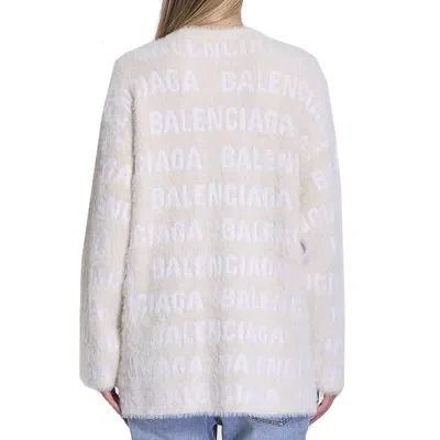 Balenciaga Wool Blend Jacquard Cardigan With V-neckline In Neutral