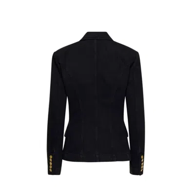 Balmain Black Double-breasted Jacket With Branded Buttons And Asymmetric Cut In Wool Woman In Blue