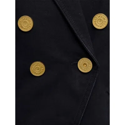 Balmain Black Double-breasted Jacket With Branded Buttons And Asymmetric Cut In Wool Woman In Blue