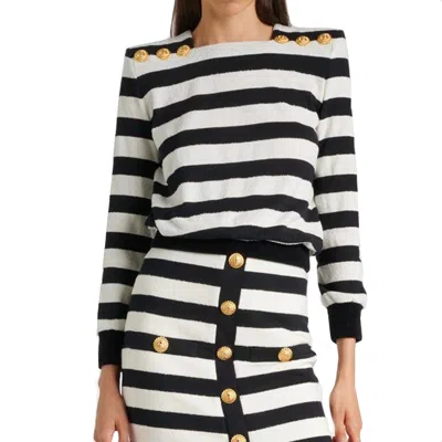 Balmain Striped Jersey Top In White