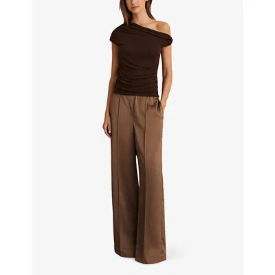 Reiss Womens Elsie Elasticated-waist Wide-leg Satin Trousers Taupe Neutral