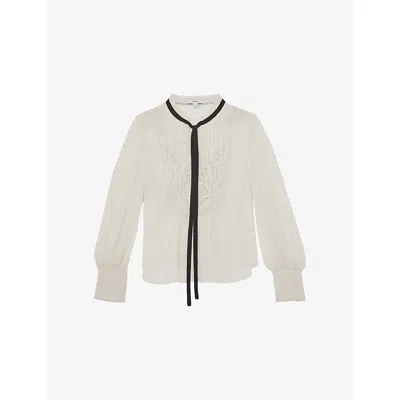 Reiss Womens Sara Embroidered Lace Woven Top Cream In White