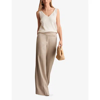 Reiss Womens Delilah Wide-leg High-rise Cotton Trousers Neutral