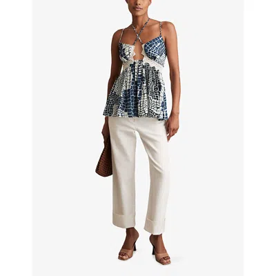 Reiss Womens Estella Animal-print Self-tie Woven Top Blue In Blue