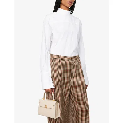 Launer Womens Judi Leather Shoulder Bag Alabaster Croc