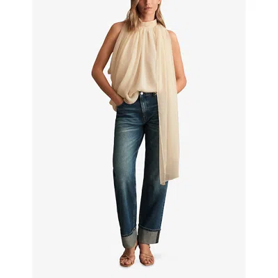 Reiss Womens Fi High-neck Chiffon Top Ivory
