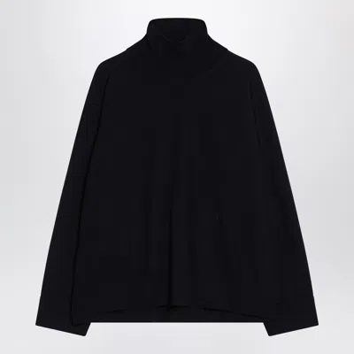 Bottega Veneta Women Dark Blue Turtleneck Wool Sweater In Black