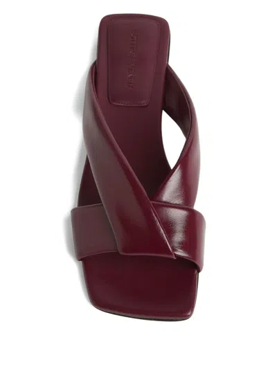 Bottega Veneta Burgundy Shiny Calf Leather Riva Flat Mules