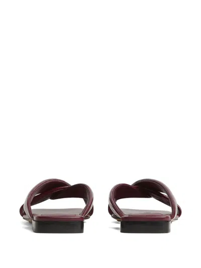 Bottega Veneta Burgundy Shiny Calf Leather Riva Flat Mules