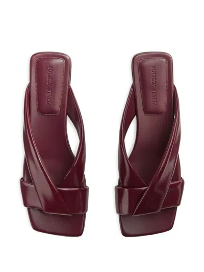 Bottega Veneta Burgundy Shiny Calf Leather Riva Flat Mules