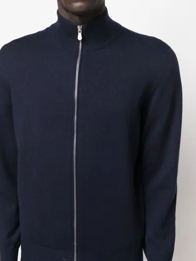 Brunello Cucinelli Cashmere High Neck Zip-up Cardigan In Blue