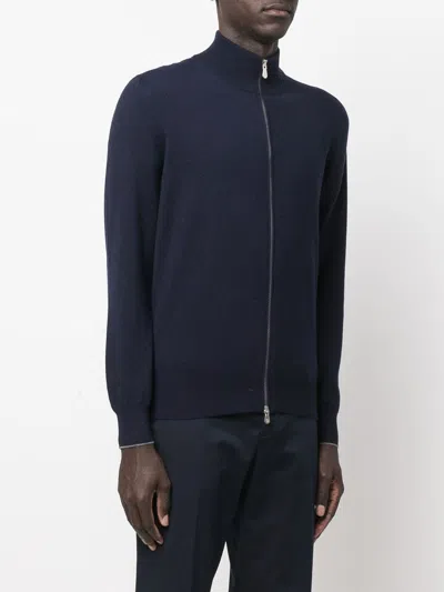 Brunello Cucinelli Cashmere High Neck Zip-up Cardigan In Blue