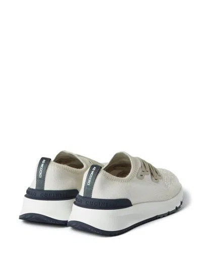 Brunello Cucinelli Mens Brand-embossed Knitted Low-top Trainers Beige