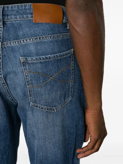 Brunello Cucinelli Light Blue Straight Leg Denim Jeans With Rolled Hem In Black